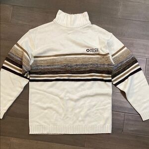 South Pole Men's White and Brown Striped Sweater